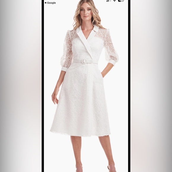 Kay Unger Dresses & Skirts - Kay Unger KHLOE ILLUSION MIDI Dress in White- Size 8